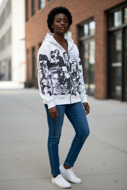 Black History Month Zip-up Hoodie - White